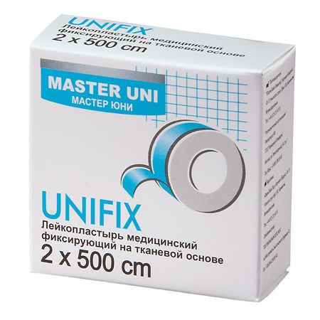фото упаковки Master Uni Unifix Лейкопластырь тканевая основа, 2х500, пластырь, 1 шт. фото упаковки Master Uni Unifix Лейкопластырь тканевая основа