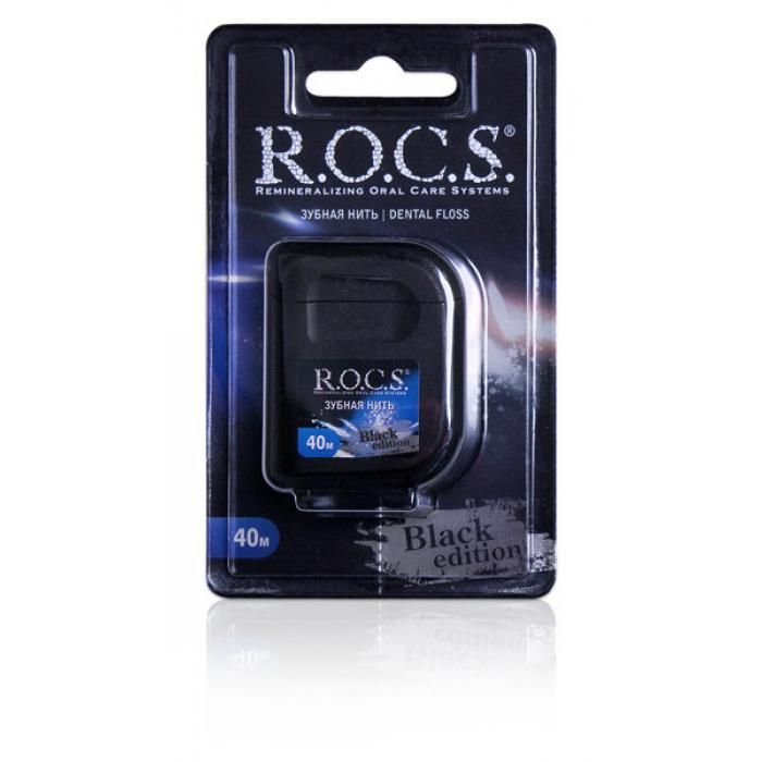 ROCS Black Edition Зубная нить, 40 м, нить зубная, расширяющаяся, 1 шт.