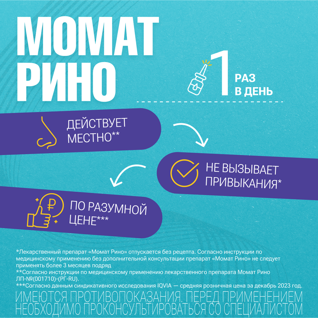 Момат Рино, 50 мкг/доза, 60 доз, спрей назальный дозированный, 1 шт.