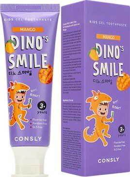 Consly Dino’s smile Детская гелевая зубная паста c ксилитом, паста зубная, со вкусом манго, 60 г, 1 шт.