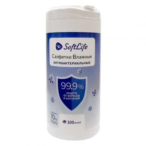 СофтЛайф салфетки влажные антибактериальные, салфетки влажные, 100 шт.