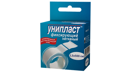 Унипласт пластырь фиксирующий, 2.5х500, пластырь медицинский, на основе нетканого материала, 1 шт.